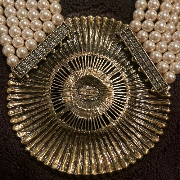 HEIDI DAUS 6 STRAND PEARL & CLEAR CRYSTAL BELGIUM DISK DECO NECKLACE/CHOKER - Picture 6 of 8